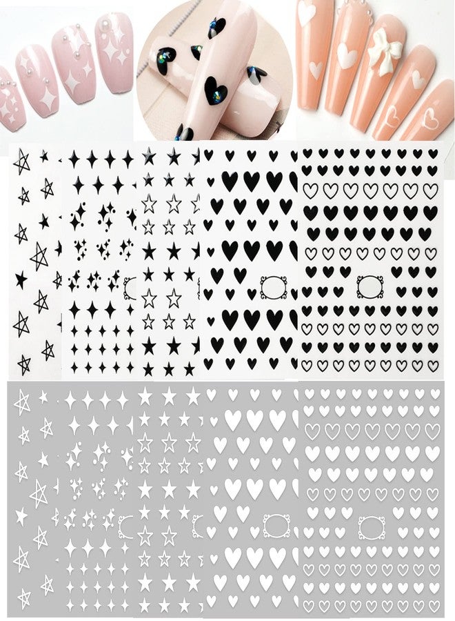 IHUKEIT Black and White Hearts Stars Nail Stickers for Women Girls Kids Nail Decoration Self Adhesive Nail Art Decals for Natural Fingernails and Acrylic Nails Designs (Pack of 10) - Image 1